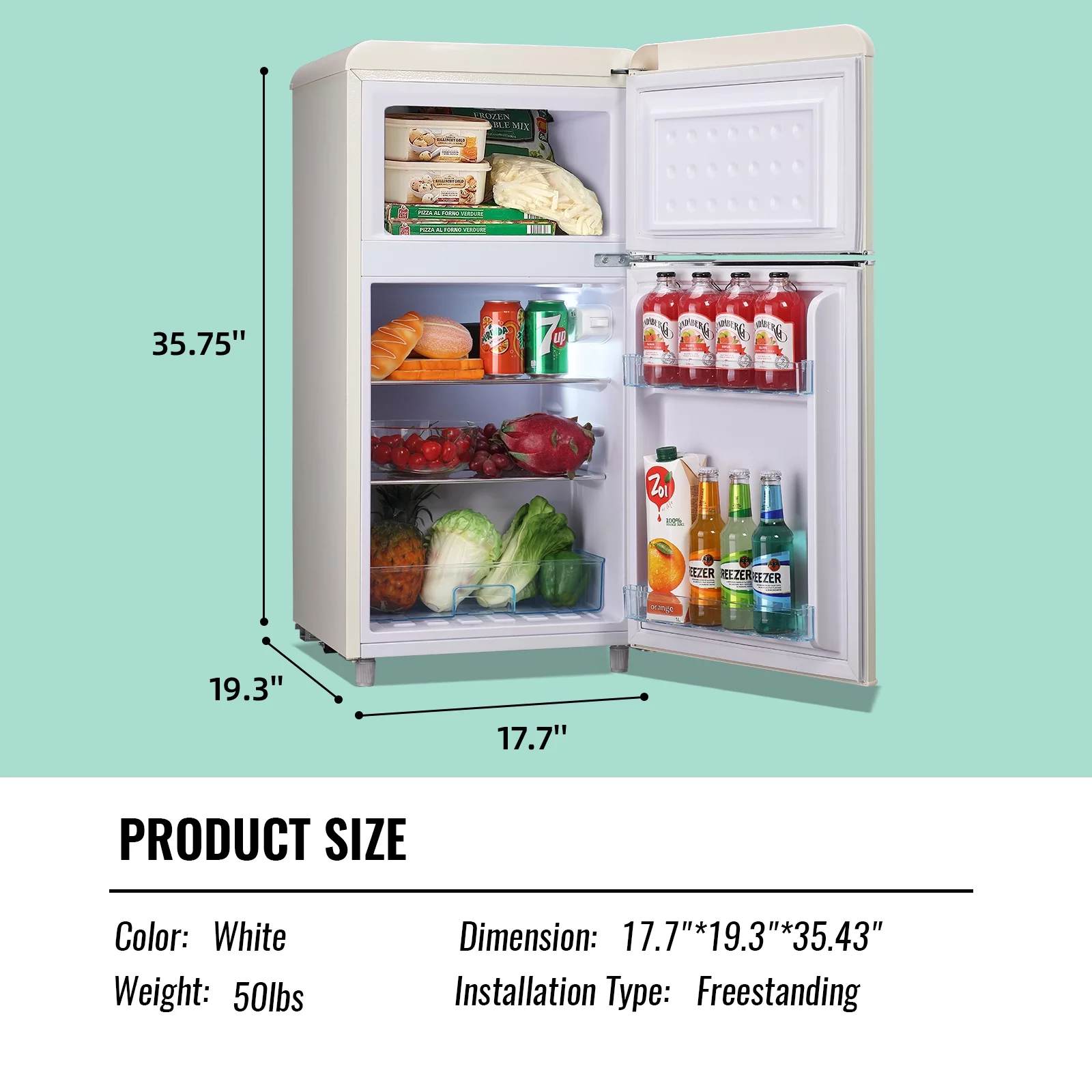 DEMULLER Mini Refrigerator Dual Door Fridge with Handle 7 Speed Temperature Control YX-100-Black