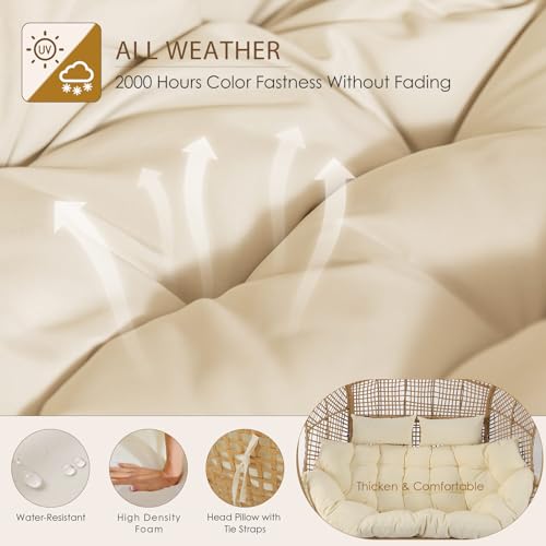 NICESOUL® Double Egg Chair Indoor Outdoor Stationary Oversized Thicken Padded Cushions, 2 Person Egg Loveseat Chair