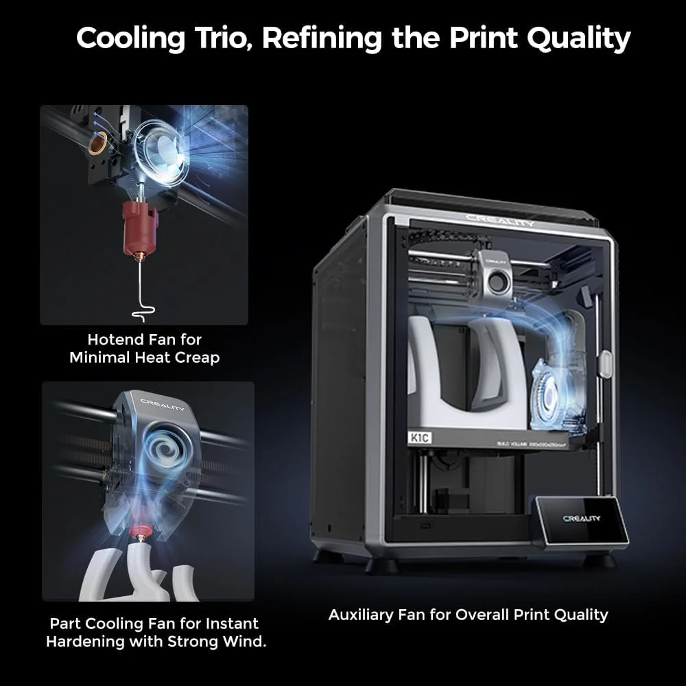 Creality K1C 3D Printer All-Metal Clog-Free Direct Extruder Tri-Metal Nozzle Auto Leveling Core XY AI Function 8.66 * 8.66 * 9.84 in