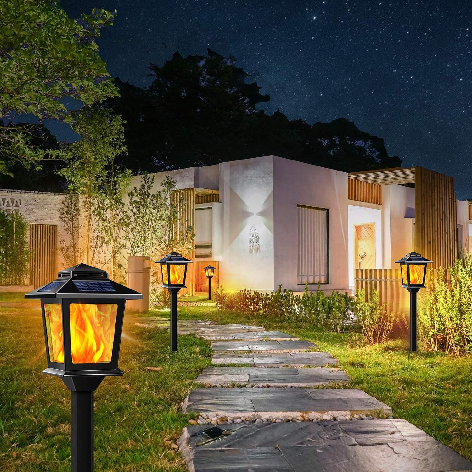 TomCare Solar Outdoor Lights Anti-Rust Metal Flickering Flame Solar Torches Lights Decorative Outdoor Lighting Solar Powered Waterproof Solar Pathway