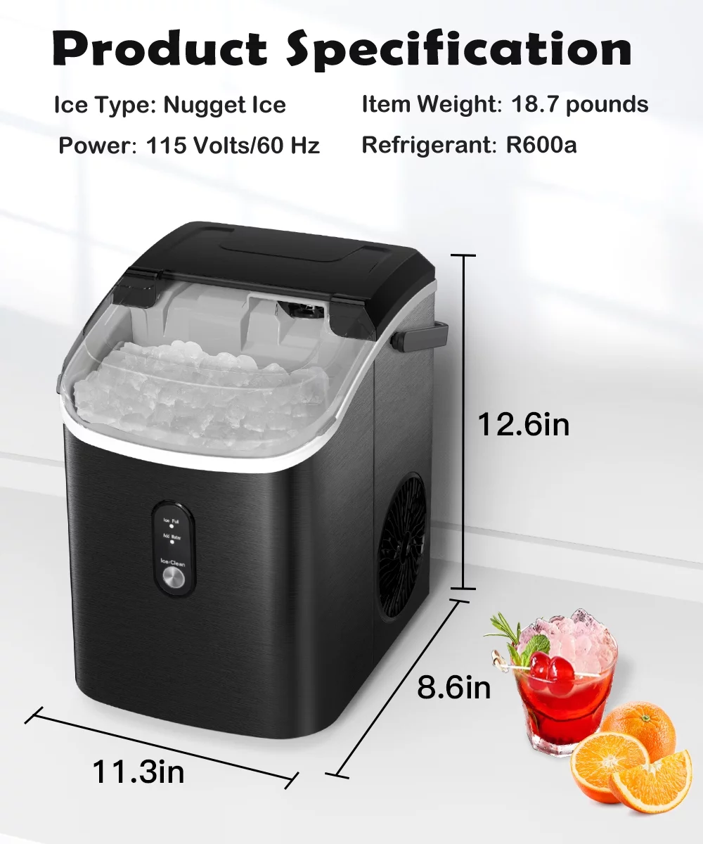 COWSAR 33lbs Countertop Nugget Ice Maker, Potable with Scoop,聽Soft Nugget Ice Ready in 10mins, Red