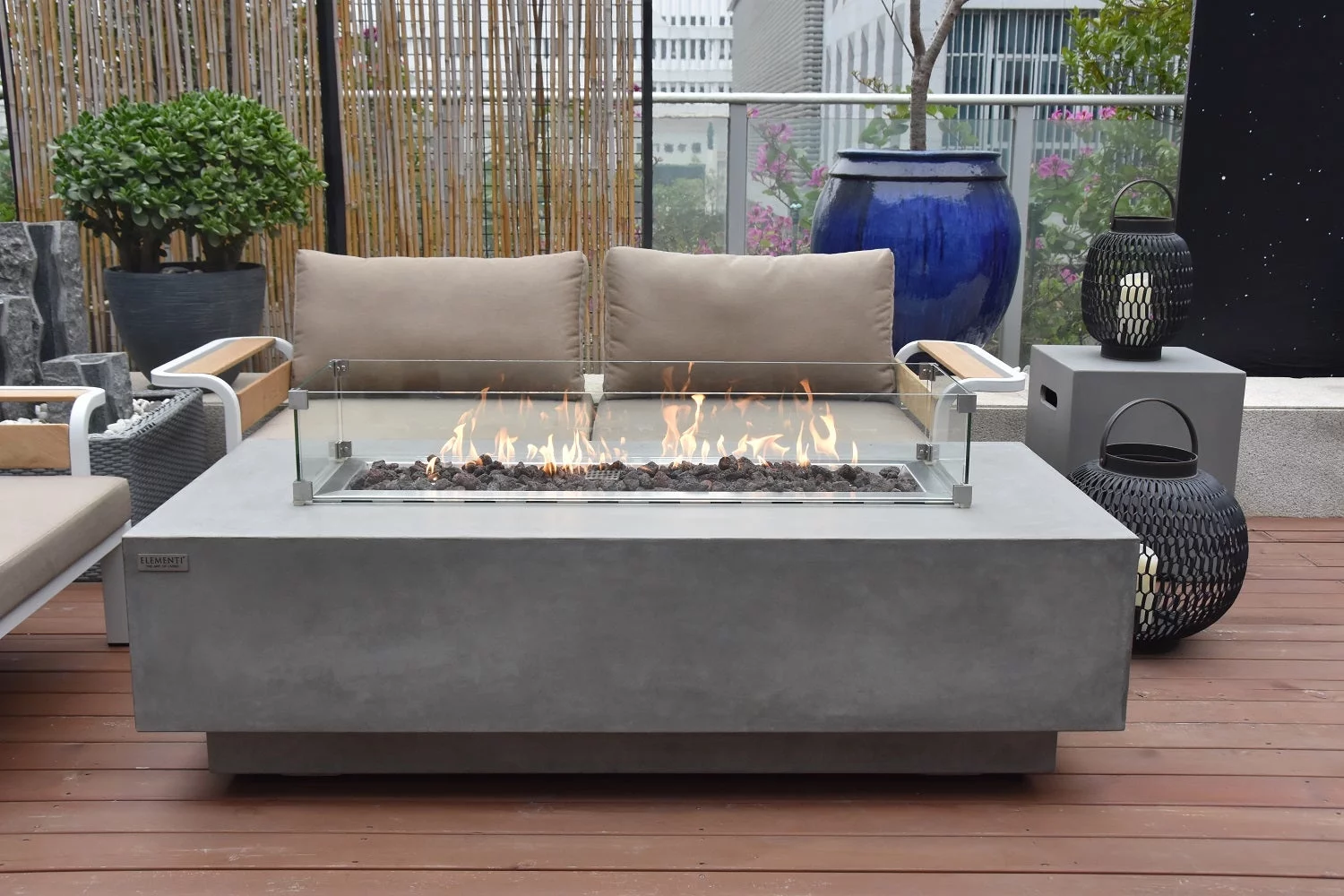 Elementi Granville Propane Fire Pit for Outside Outdoor Fire Pit Table Smokeless Fire Pit Concrete Rectangular Fire Table Patio Heater Fireplace