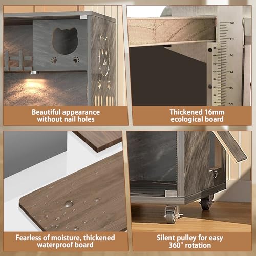 Enclosed Cat Condo, Large Space Cat Cage with Scratching Post, Wooden Indoor/Outdoor Cat Enclosure, Multi-Feature Cat Houses Ventilation Glass Doors