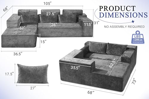 HABUTWAY 105" L-Shape Modular Sectional Sofa Couch for Living Room,No Assembly Required,Modular Comfy Sofa with Deep Seat for Living Room Bedroom
