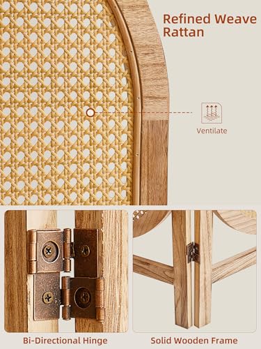 3 Panel Room Dividers and Folding Privacy Screens, Hand-Made Rattan Room Divider with Bi-Directional Hinge