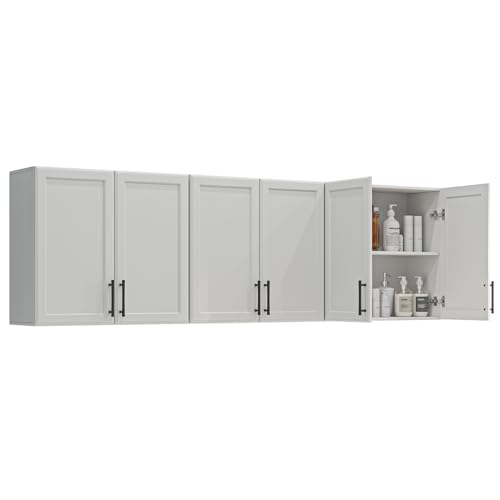 Wall Storage Cabinet - Kitchen Laundry Wall Amount Cabinet with Two Shaker Doors and Shelf, in Grey, 24'Wx2 Pcs