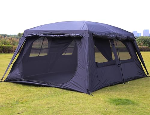 KTT Extra Large Tent 10-12-14 Person(B),Family Cabin Tents,2 Rooms,3 Doors and 3 Windows with Mesh,Straight Wall,Waterproof,Double Layer
