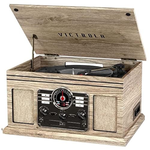 Victrola The Quincy 6-in-1 Bluetooth Record Player & Multimedia Center with Built-in Speakers &ndash; 3-Speed Turntable, CD & Cassette Player