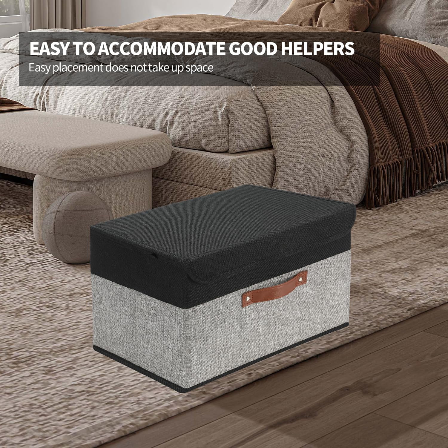 8 Pack Linen Foldable Storage Box Containers Fabric Bins with Lids Storage Baskets for Shelves Drawers, Desktop, Closet, Classroom, Office, Bedroom
