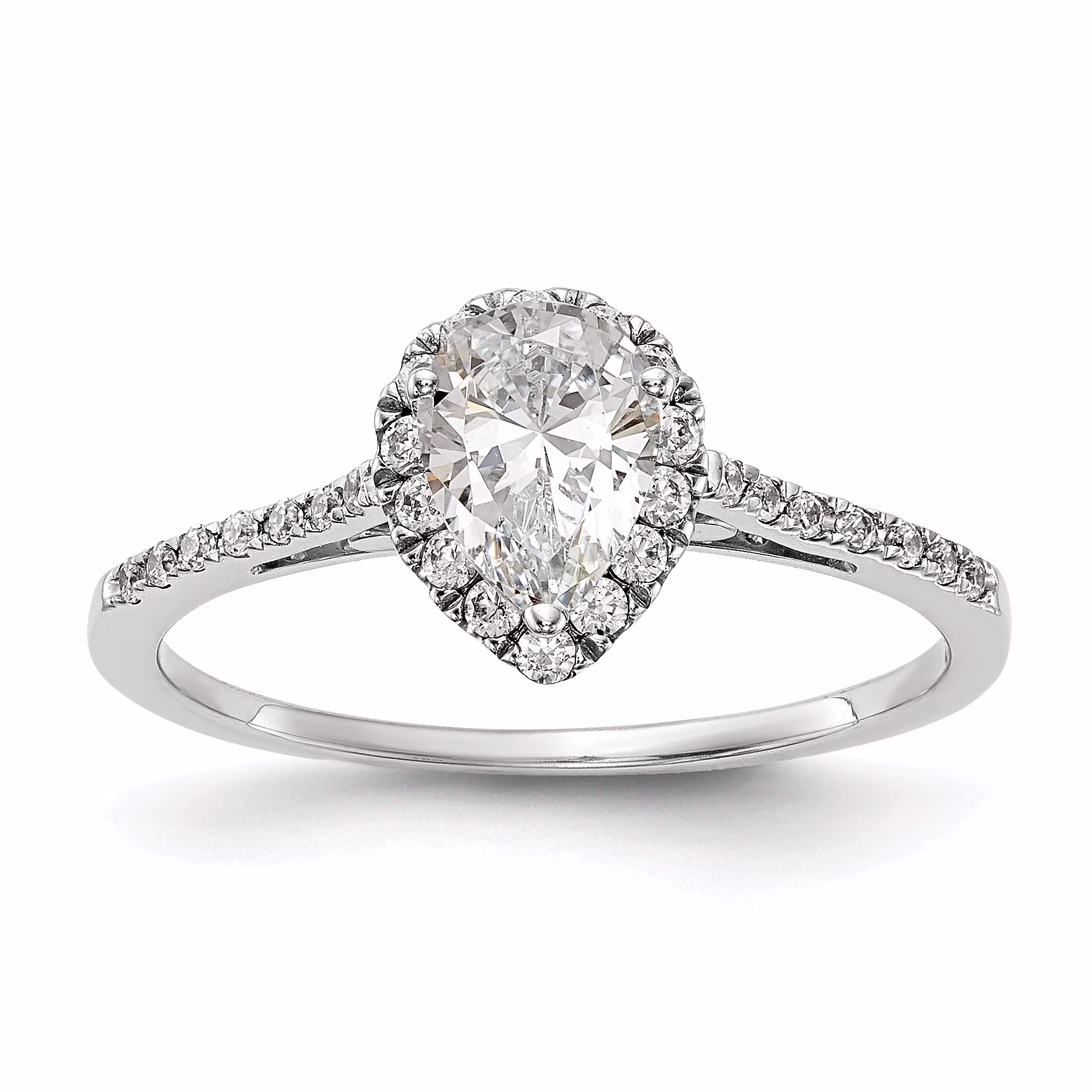 0.75ct. CZ Solid Real 14K White Gold Pear Halo Engagement Ring