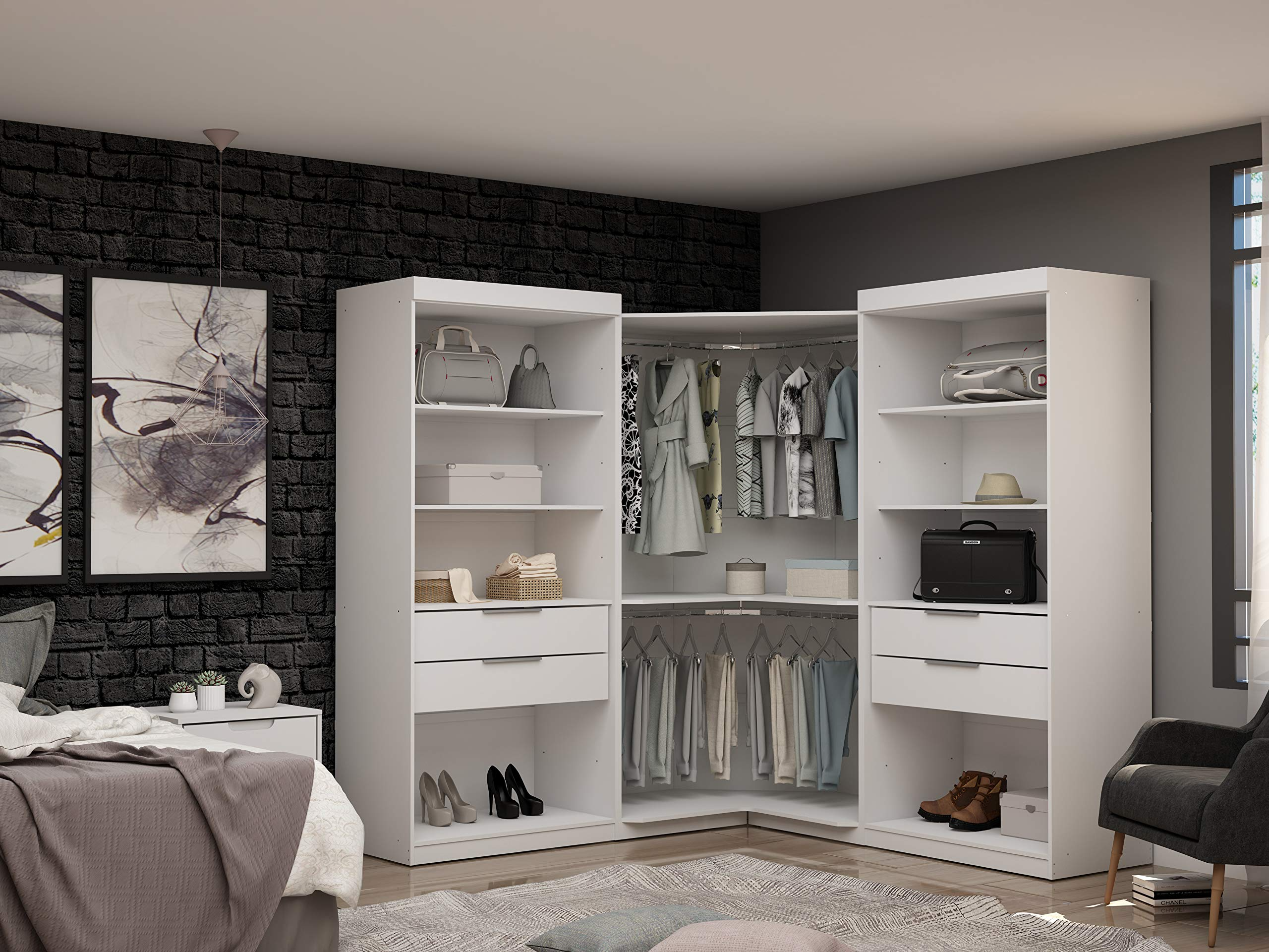 【Furniture】Mulberry Modern Open 3 Sectional Wardrobe Corner Closet with 4 Drawers, Set of 3