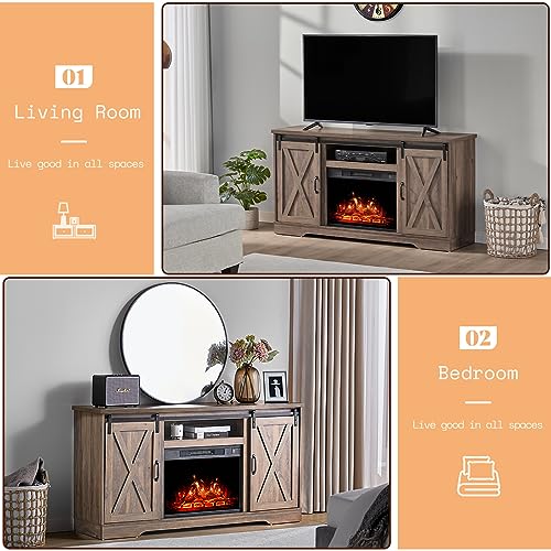 AMERLIFE 5-Piece Farmhouse Table Set Includes Fireplace TV Stand, Coffee Table& Two End Tables with Charging Station and USB Ports, for Living Room