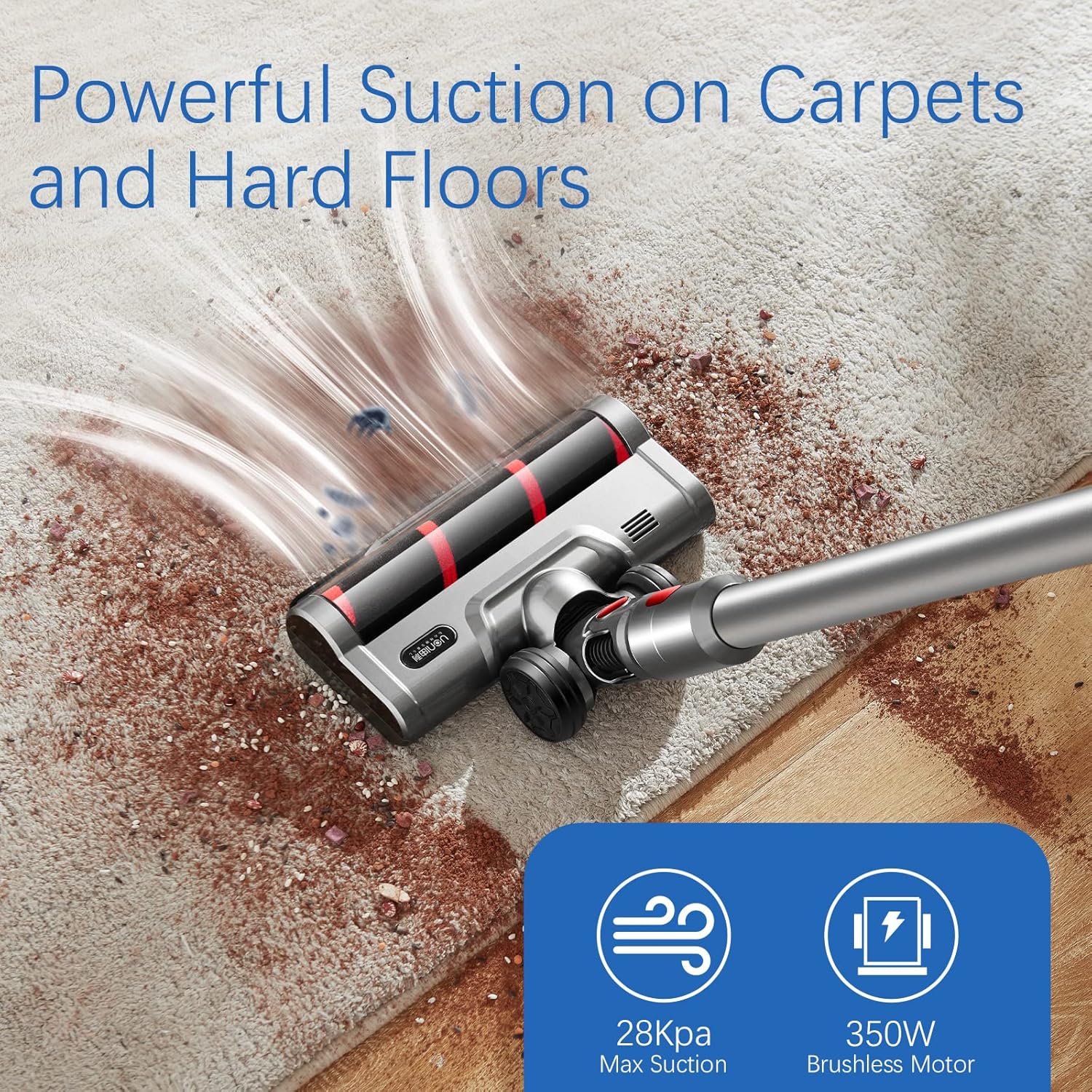 UONI X1 Cordless Vacuum Cleaner 28KPA Powerful Suction 3 in 1 Lightweight Stick Vacuum with LED Headlights