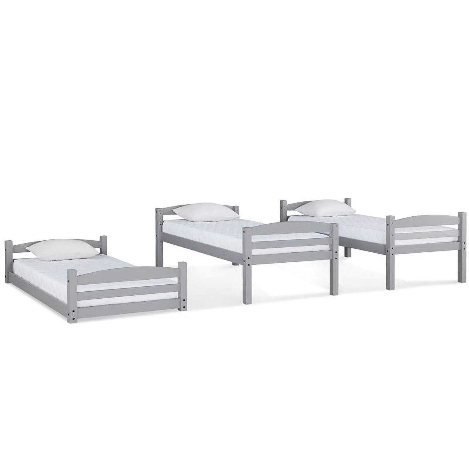 Dorel Living Sierra Traditional Triple Floor Wood Bunk Bed in Gray