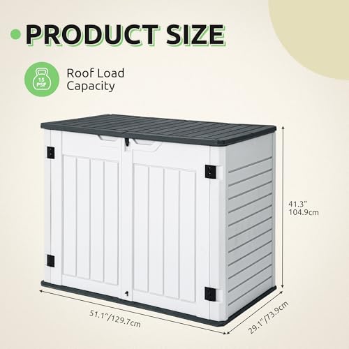 GOOBED Horizontal Shed with Padlock Latch, Outdoor Storage Shed for Backyard and Garden, 35 Cu Ft Small Storage, Waterproof, Easy Assembly, Light Gray