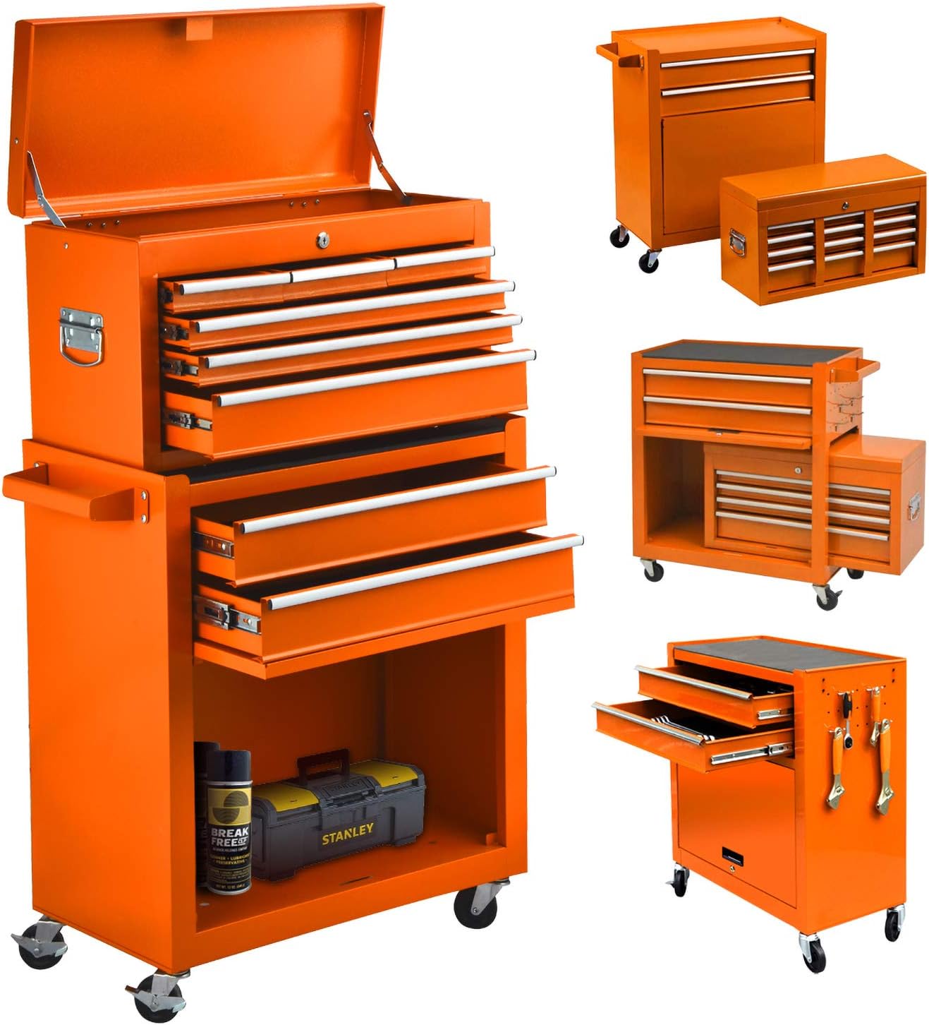 8-Drawer Rolling Tool Chest, Lockable Large Tool Chest with Wheels, 2-Piece Tool Chest Combo