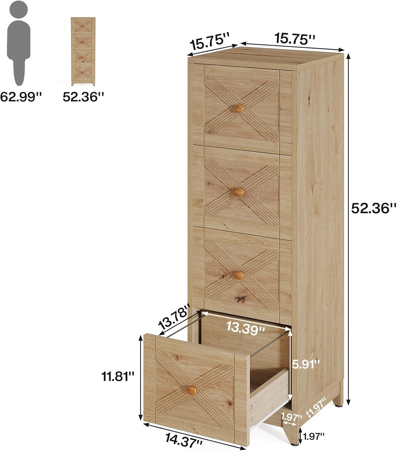 Tribesigns 4-Drawer File Cabinet, Vertical File Cabinets Office Filing Cabinet for Letter Size, Wood Storage Cabinet Printer Stand for Home Office
