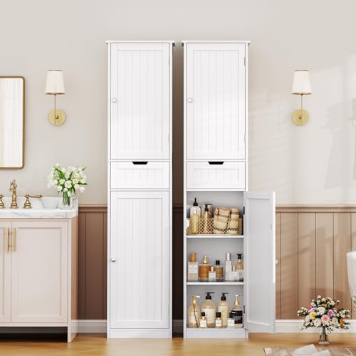 Iwell 67" Tall Bathroom Cabinet, Storage Cabinet with 2 Doors & 1 Drawer, Bathroom Storage Cabinets with Adjustable Shelves, for Living Room