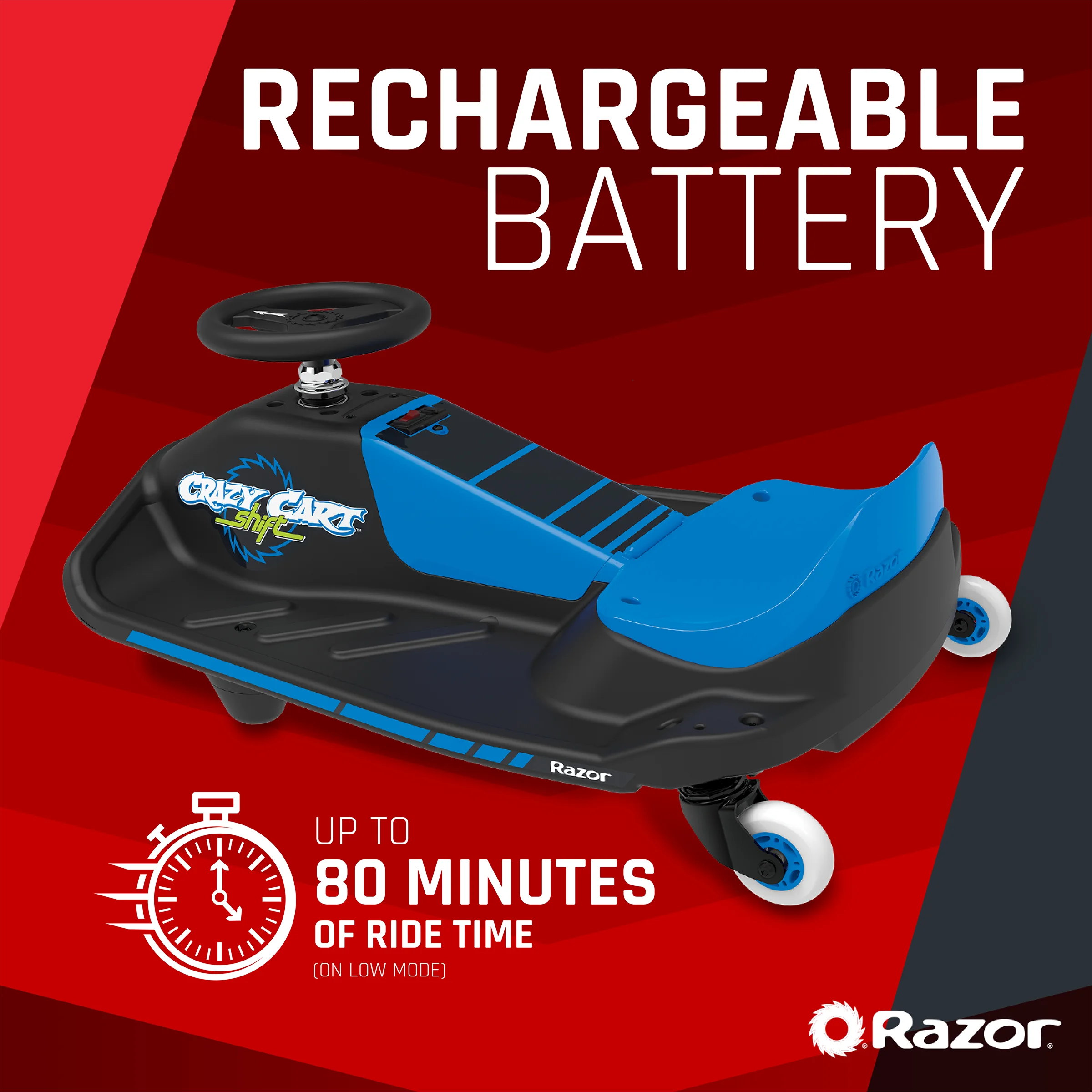 Razor Crazy Cart Shift - Blue, Electric Drifting Go Kart for Kids - 12V Powered Ride-On, Unisex - Radiant Selections