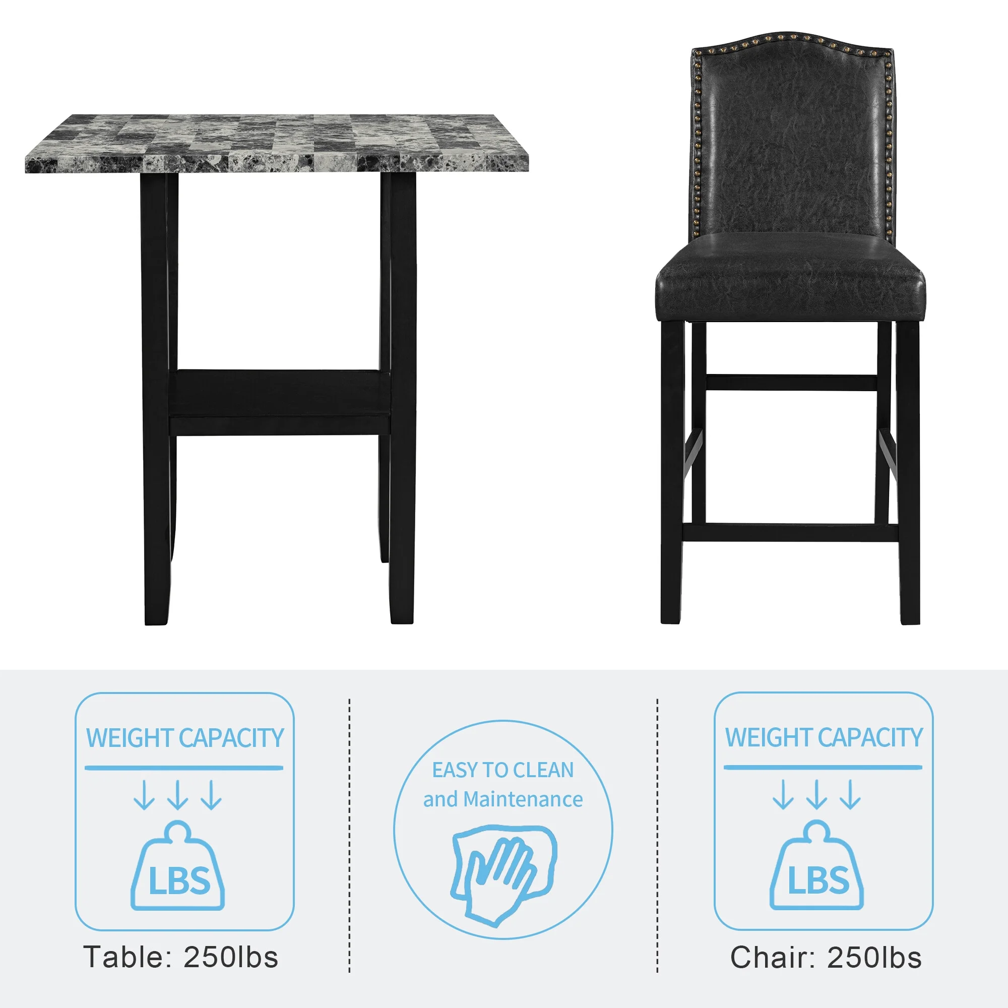 Infirleo 5 Piece Dining Sets, Kitchen Table Set with 4 Chairs, Solid Rubberwood Square Table and Upholstered Chair Set for Kitchen Dining Room