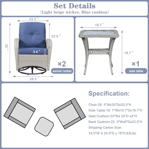 Patio Wicker Chairs Swivel Rocker - Outdoor Swivel Rocking Chairs Set of 2 with Rattan Side Table
