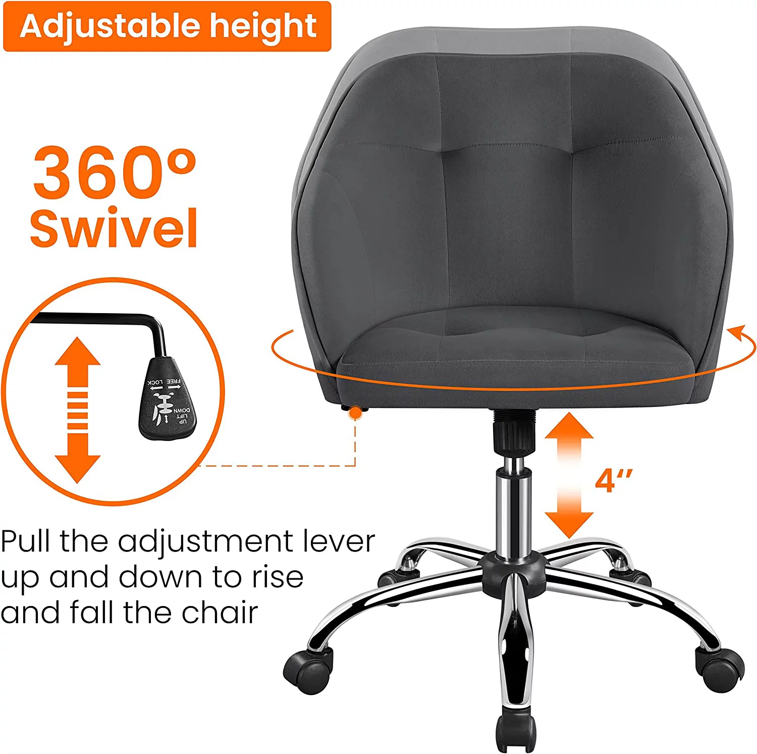 Modern Boucle Desk Chair, Makeup Vanity Chair with Adjustable Tilt Angle