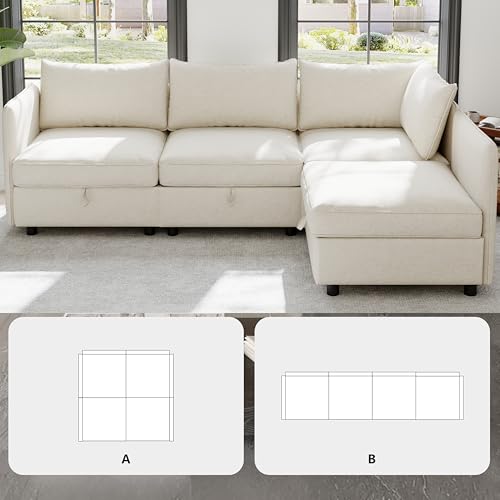 Oversized Modular Storage Sectional Sofa Customizable Seating Group Sofa&Couch Convertible Sleeper Sofabed with Movable Ottomans and Seat