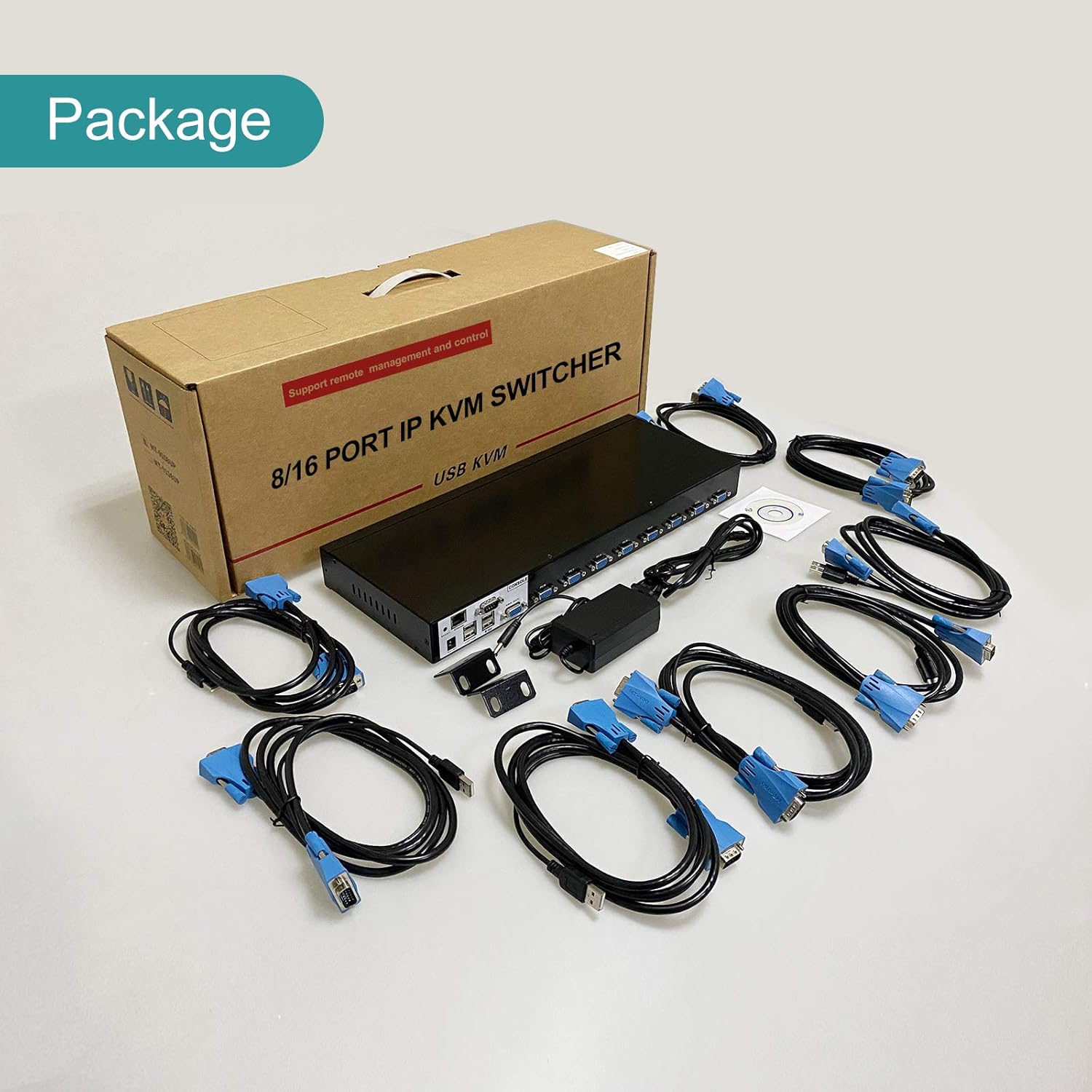 IP KVM Switch 16 Port,MT-VIKI Rackmount KVM Console Over IP for Local Access + Remote Access, Support Daisy-Chain up to 256 PCs