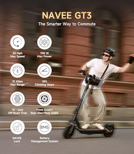 NAVEE Electric-Scooter-Adults, e Scooter GT3, Fast 20 Mph, 700w 500w Motor with Suspension, Long Range 30 Miles, 10 inch Tires All Terrain