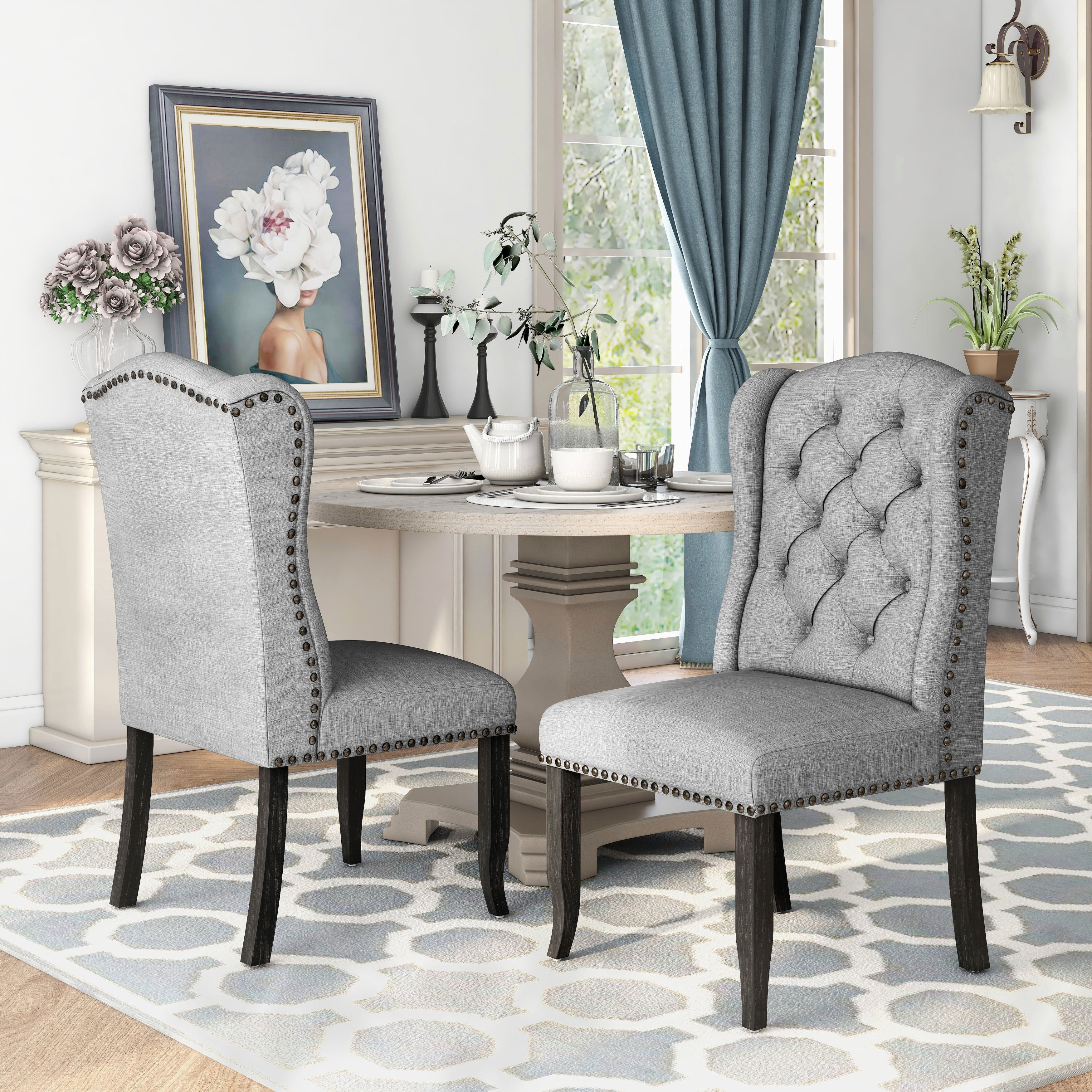 Furniture of America Tays Tufted Linen Wingback Dining Chairs (Set of 2) by  Beige Upholstered