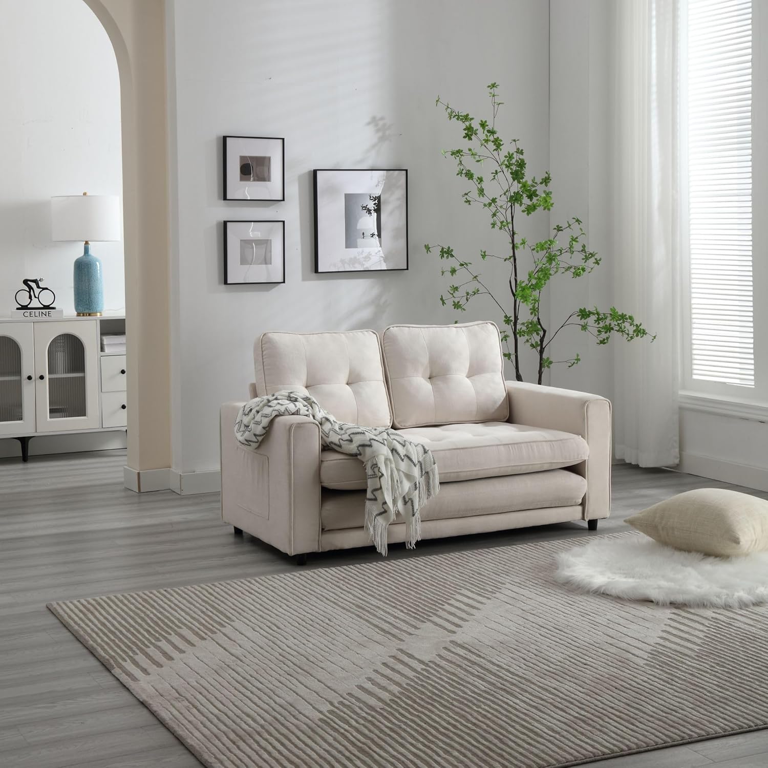 3 Fold Sofa,Convertible Futon Couch sleeper sofabed,Space saving loveseat,Pull Out Couch Bed for Living Room,Dark Gray & Light Gray & Beige