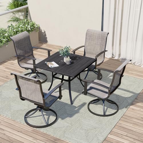 Grand patio 7-Piece Patio Dining Set for 6, Outdoor Dining Set with Swiviel Patio Chairs & 1 Rectangular Woodgrain Dining Table with Umbrella Hole