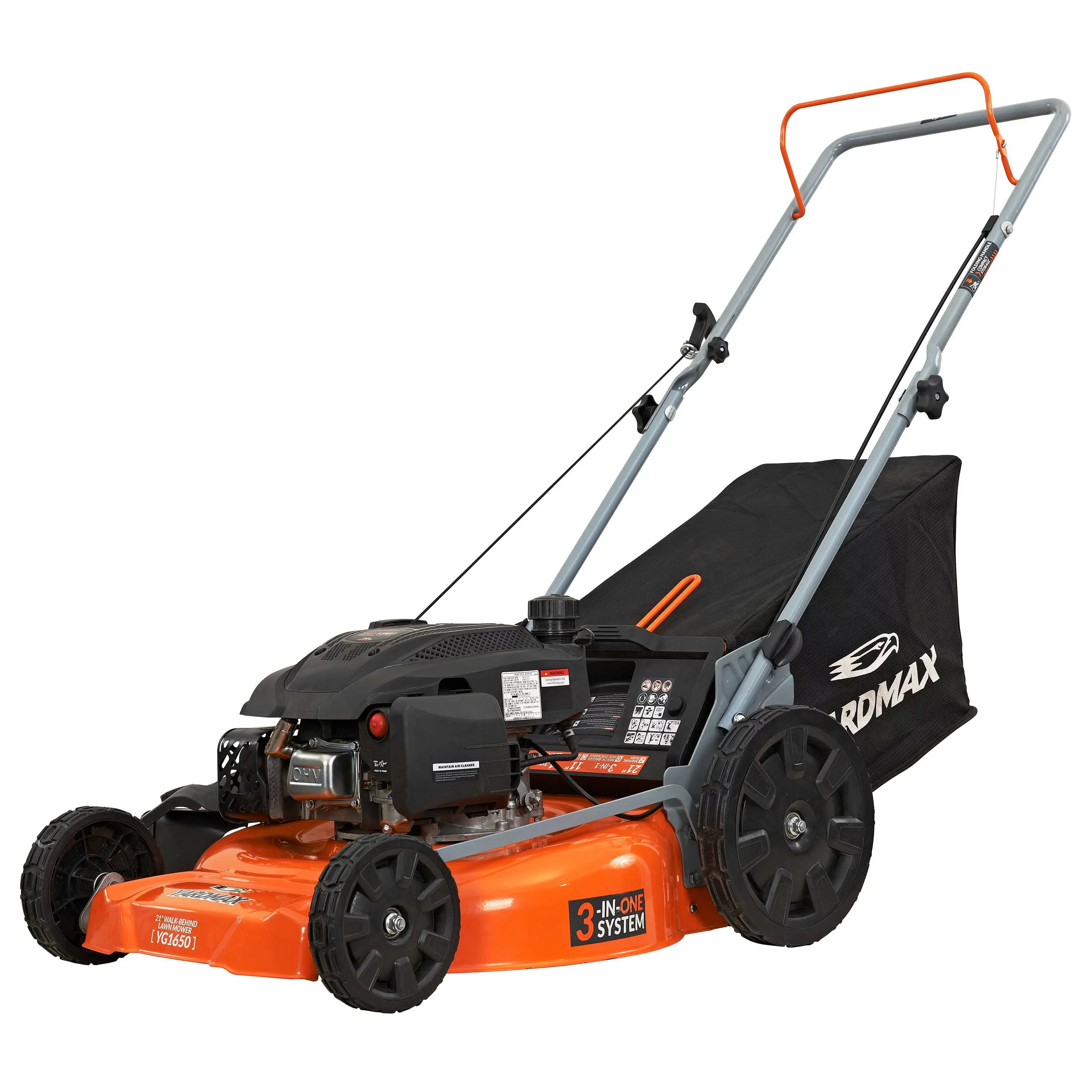 YARDMAX 21 in. 170cc 3-in-1 Gas Walk Behind Push Lawn Mower with High Rear Wheels