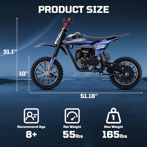Kids 50cc Dirt Bike, 49cc Gas Dirt Bike for Kids 8-14, Gas Powered Mini Dirt Bikes, 2 Stroke Dirt Bikes, Max Load 165 Lbs