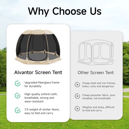 Alvantor Screen House Gazebo, 6-10-15 Person Pop Up Igloo Screened Canopy Tent with Mosquito Netting Sides
