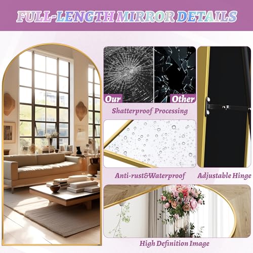 Full Length Mirror, 76"x34" Arched Floor Mirror Freestanding, Floor Standing Full Body Mirror with Stand for Bedroom