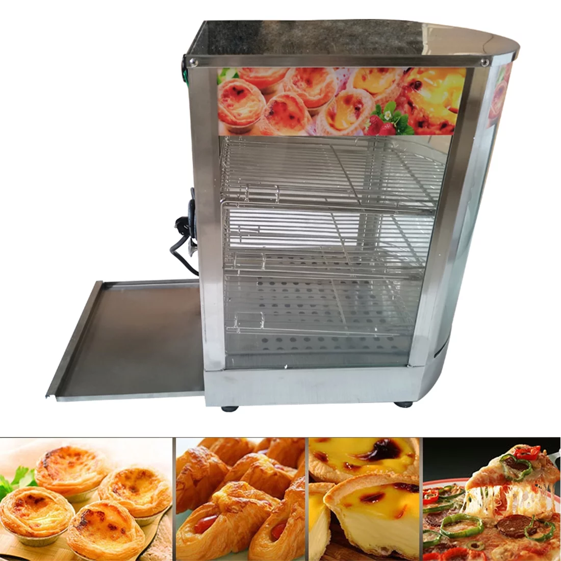 INTBUYING 3 Layers Electric Food Warmer Display Case Egg Tart Pizza Warmer 850W