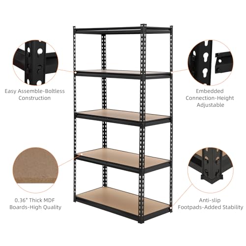 GarveeHome Garage Storage Shelves, 5-Tier Utility Shelves, Adjustable Storage Shelves, Industrial Shelving