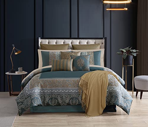 Riverbrook Home 100% Polyester Comforter Set, Queen, Hillcrest - Ivory/Gold, 9 Piece Set