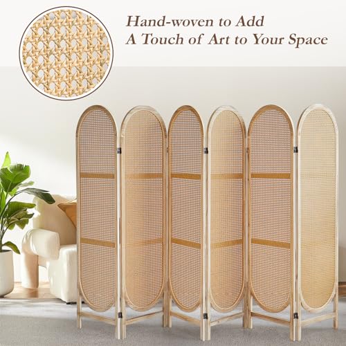 3 Panel Room Dividers and Folding Privacy Screens, Hand-Made Rattan Room Divider with Bi-Directional Hinge
