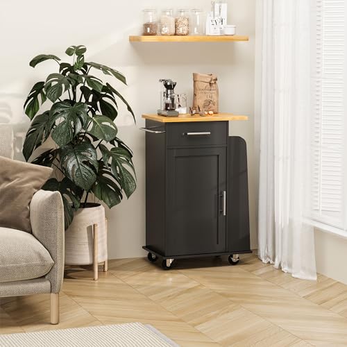 Shintenchi Rolling Kitchen Island Cart with Folding Drop Leaf Breakfast Bar, Portable Trolley Island with Large Storage Cabinet, Shelf and Drawer