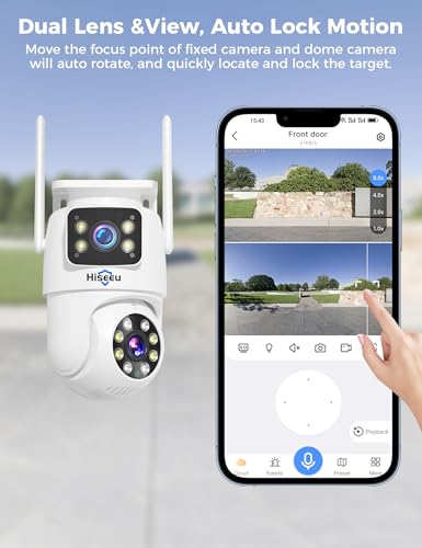 Hiseeu Wireless Security Camera System, 5G/2.4G WiFi, Dual Lens View, Full HD Color Night Vision, Smart Motion Detection, Auto Track,Two-Way Audio