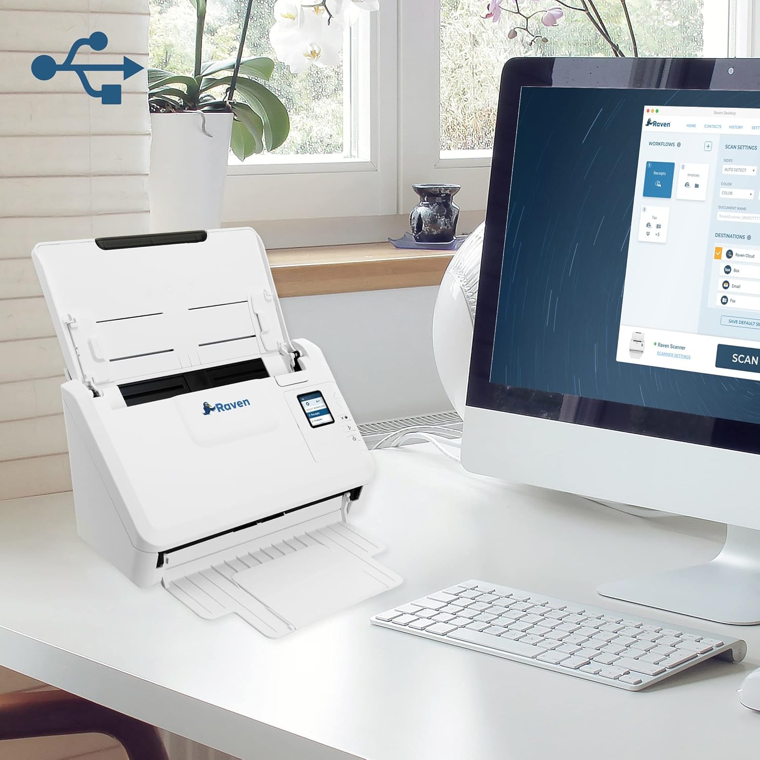 Raven Select Document Scanner for Windows PC and Mac Computer, Color, Two Sided Duplex, Auto Document Feeder (ADF), Scan to Cloud