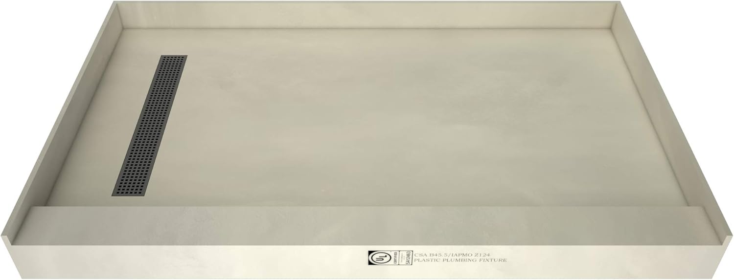 Tile Redi USA RT4872L-PVC-SQPC Redi Trench Shower Pan with Left Designer Polished Chrome Trench, 48" D x 72" W