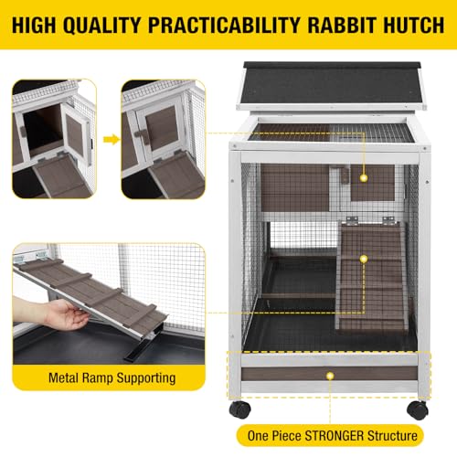 Aivituvin Rabbit Hutch 93.7" Large Rabbit Cage Indoor Outdoor Guinea Pig Cage Chicken Coop on Wheels Bunny Cage with 4 Deep No Leakage Pull Out Tray