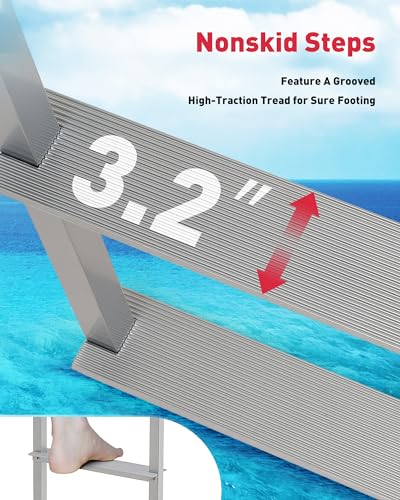 CO-Z 3 Step Removable Dock Ladder, Pontoon Boat Ladder with 350lb Load, Aluminum Swim Ladder with Wide Step & Nonslip Tread
