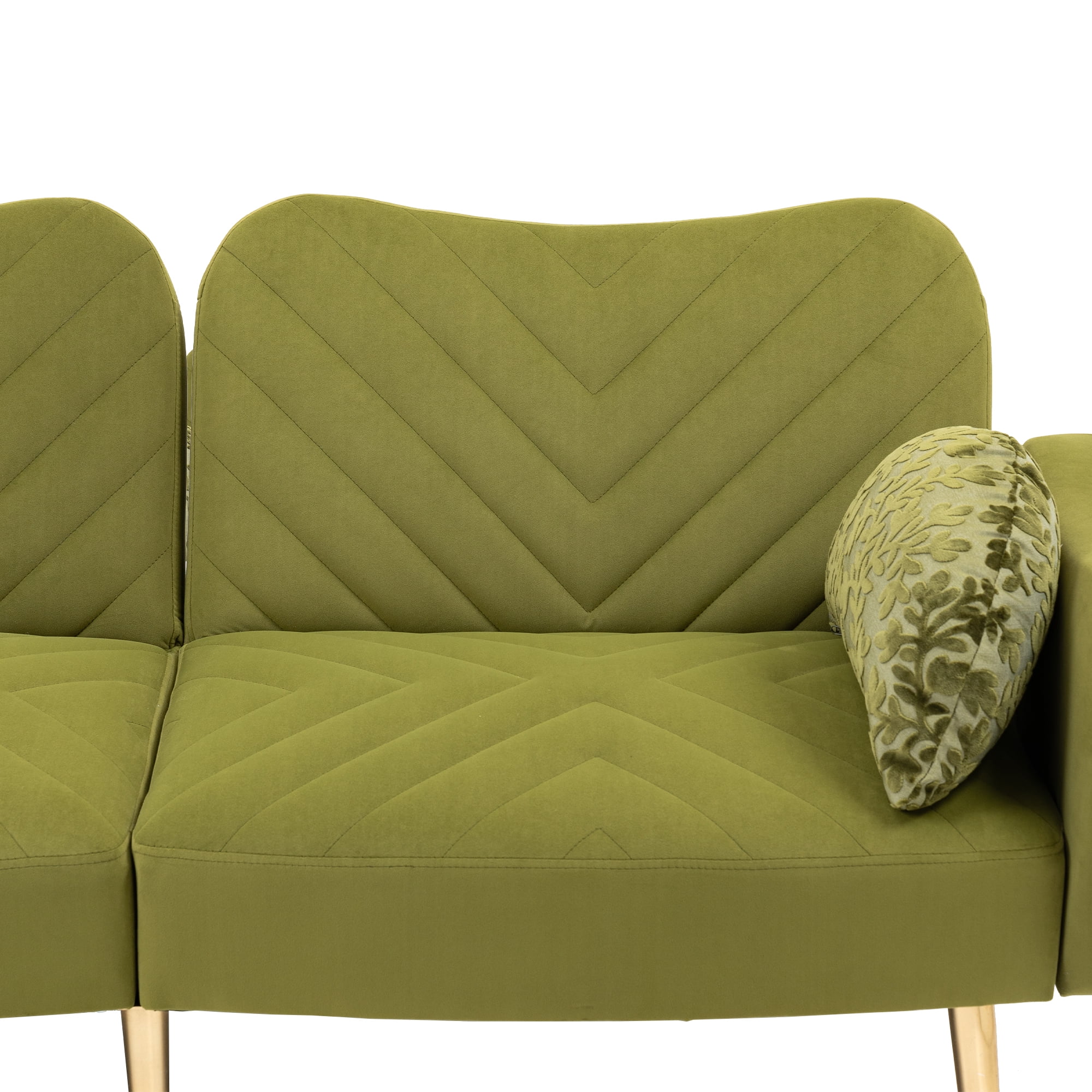 Pouseayar 65" Futon Sofa Bed, Upholstered Convertible Folding Sleeper Sofa Bed with Pillows for Living Room, Bedroom, Green