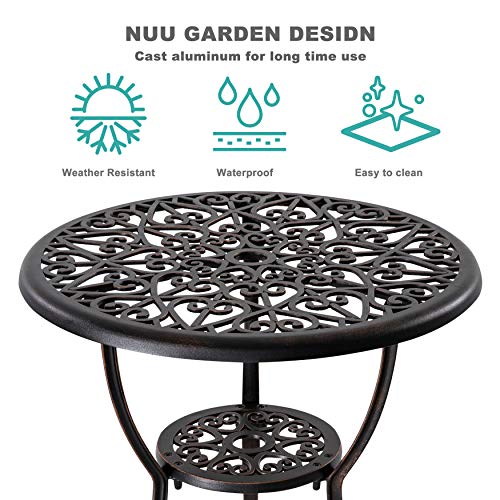 NUU GARDEN 3 Piece Bistro Set Outdoor, All Weather Cast Aluminum Patio Bistro Sets Patio Table and Chairs Set of 2 with Umbrella Hole for Yard