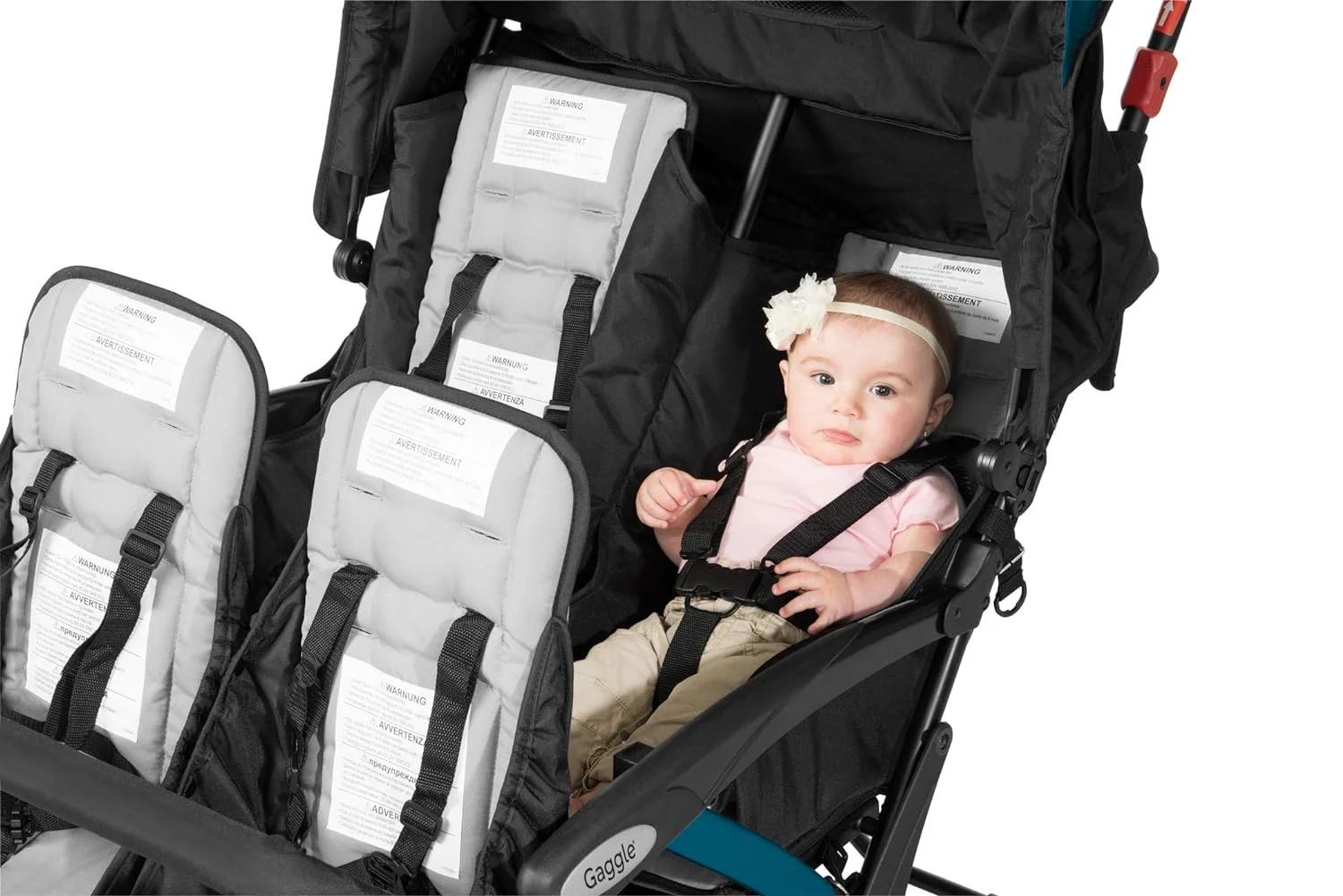 Gaggle by Foundations Compass 4 Seat Quad Stroller with UV Protecting Stroller Canopy, 5 Point Harness for Added Safety, Foot Brake