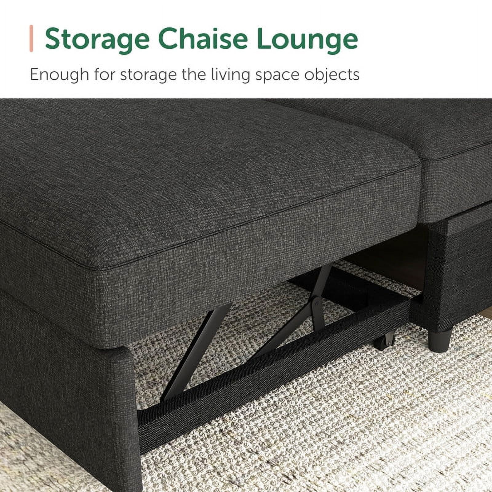 HONBAY Modern Convertible Sleeper Sectional Sofa Couch with Pull-out Bed and Storage Chaise, Dark Grey - Curated Treasures Market